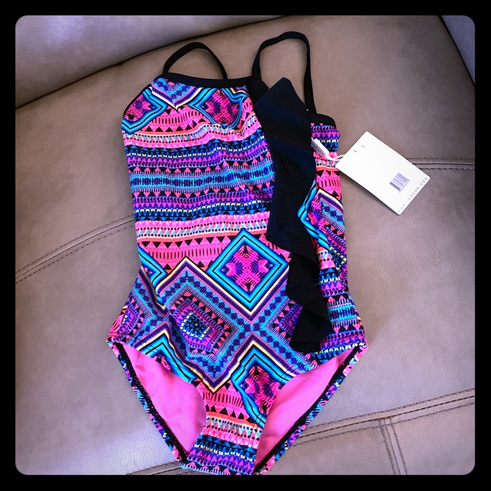 Colorful Geometric Swimsuit with Ruffle